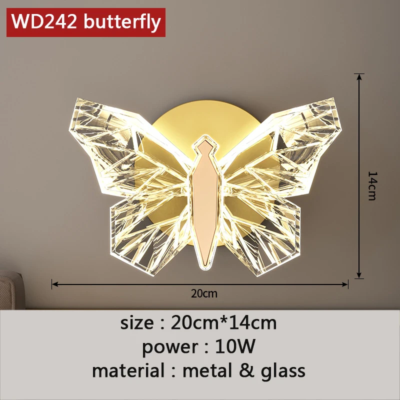 vintage wall lights Butterfly Wall Lamp LED Crystal Bedroom Bedside Wall Light Indoor Aisle Living Room Decor Lighting Sconces Home Decors Lamps бра wall hanging lights