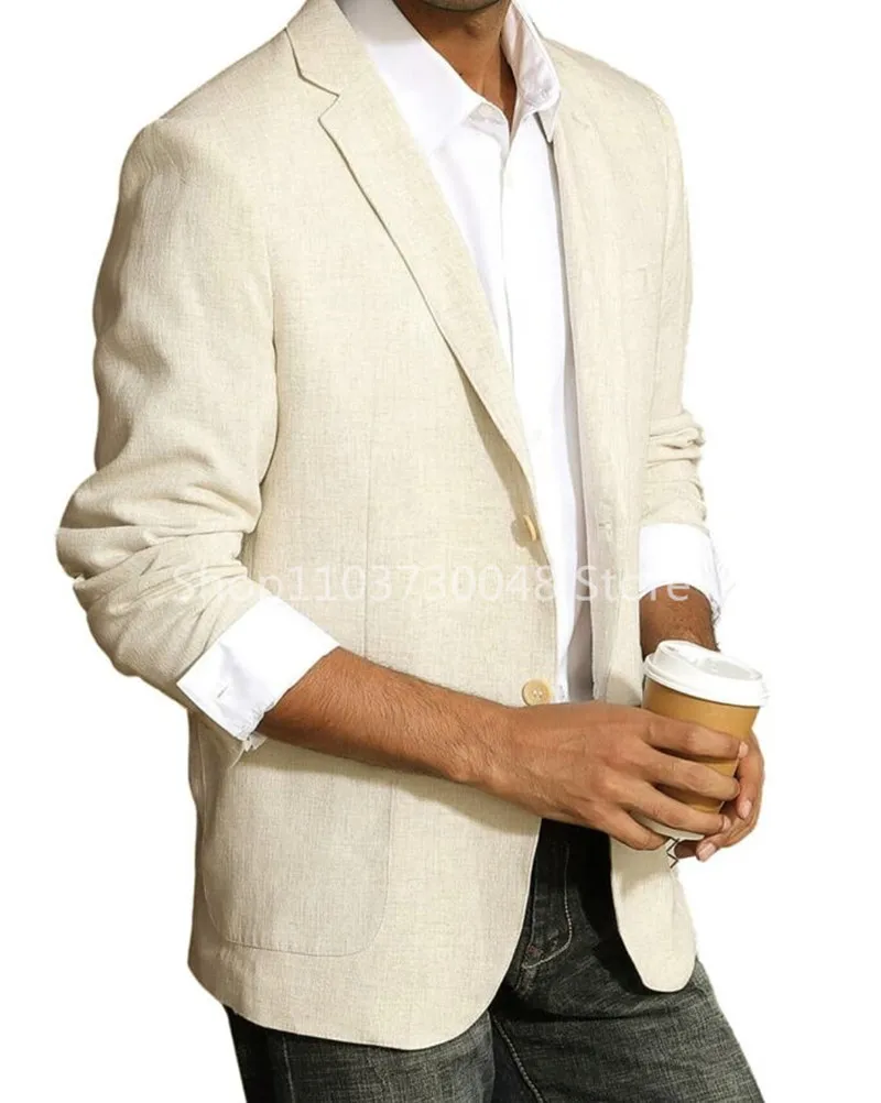 Men's Wedding/Business Blazer Slim Fit 1 Pcs Summer Slim Fit Linen Smoking Jacket Notch Lapel Italian Style Fashion Suit Coat