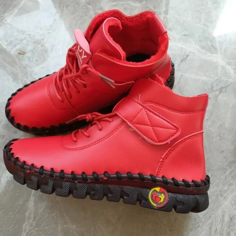 2023 Fur Thick Boots Women's Short Leather Boots Ladies Furry Orthopedic Shoes Woman Winter Waterproof Snow Boot Botas Mujer