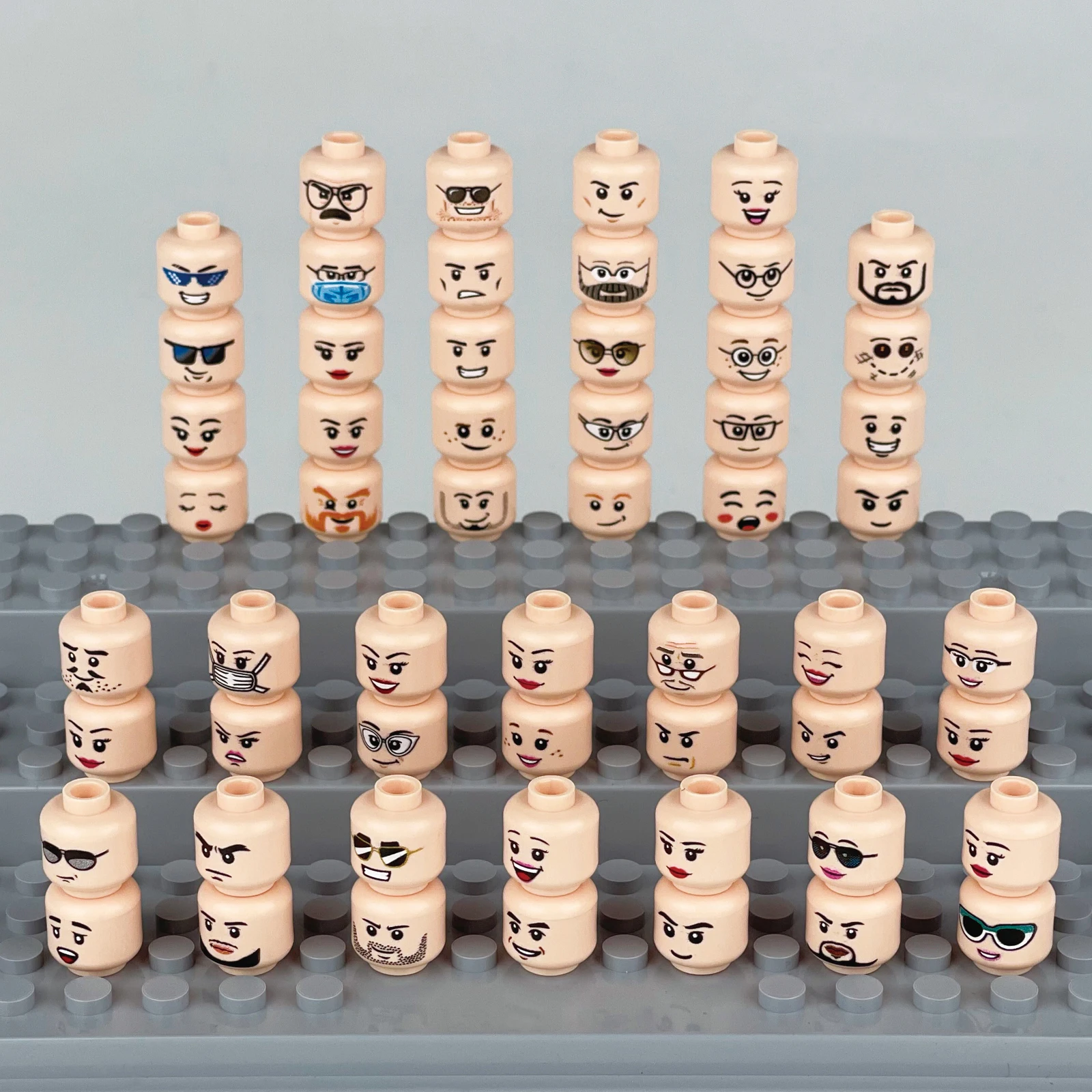 MOC Accessories Head Building Blocks Female Male Figures Parts Creative Face Laugh Cry Angry Cute Expression Mini Bricks Toys 4