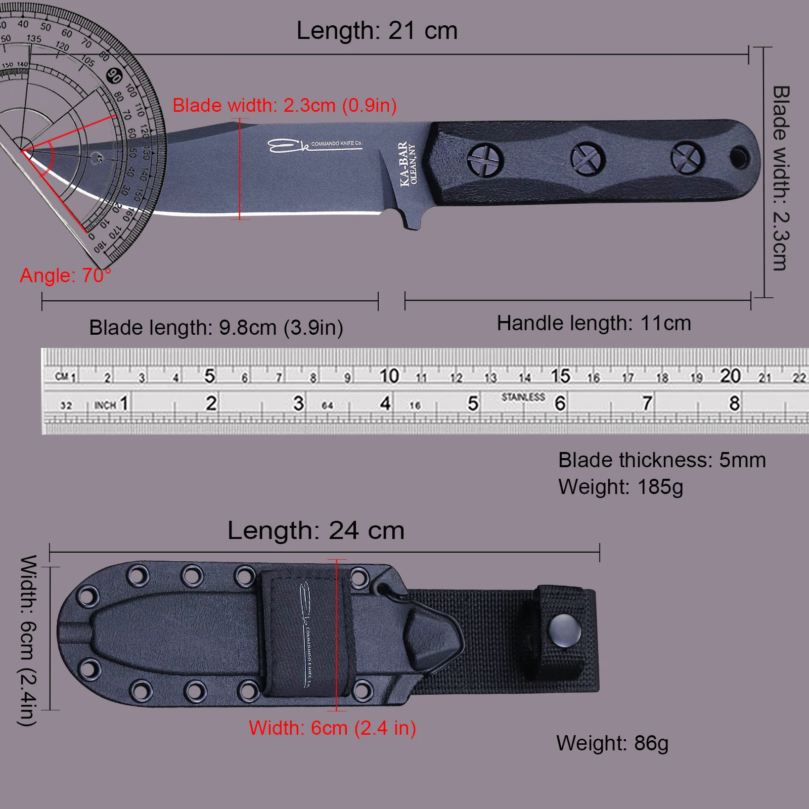 U.S.AKB-EK50 Jungle Hunting Straight Knife + Sheath, Outdoor Camping Survival Knife, Multi-purpose EDC Knife 5