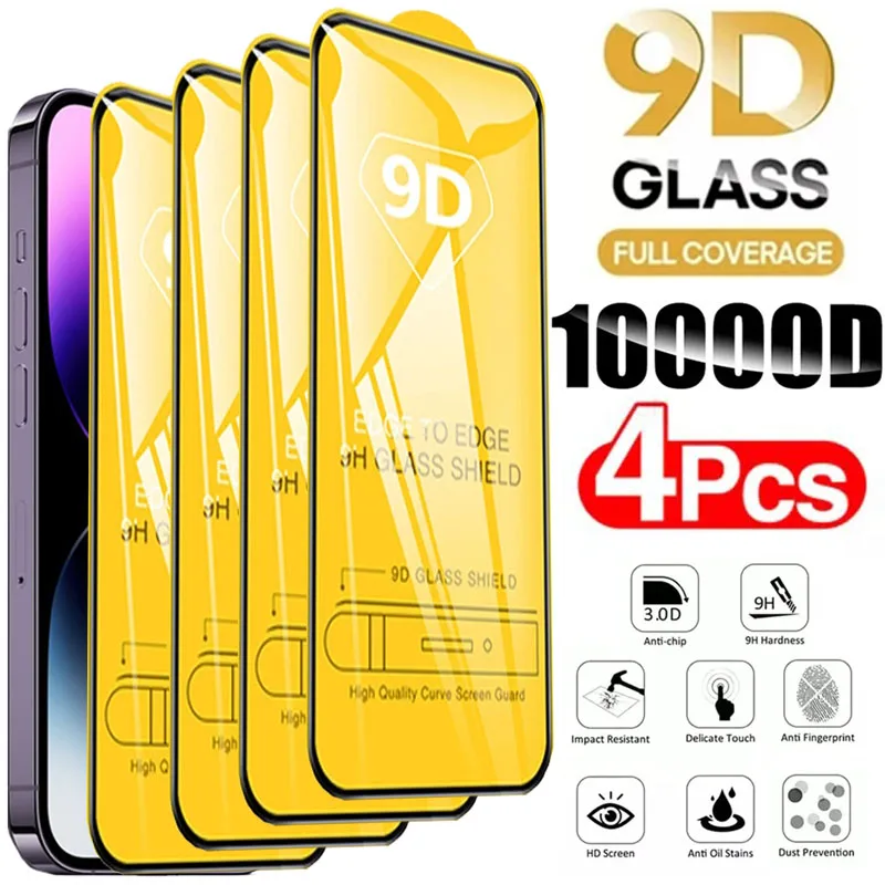 9D Screen Protector Tempered Glass for iPhone 16 Pro Max 17 16e 15 14 13 12 11 Protective Glass for iPhone X XR XS Max 7 8 Plus