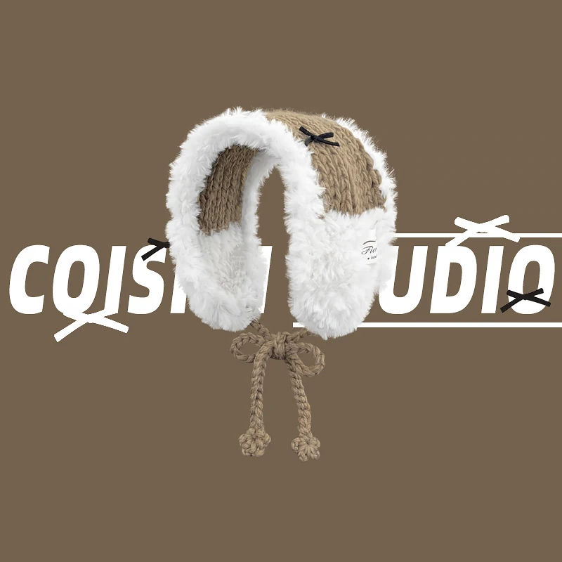 Korean Sweet Pink Hand-knitted Plush Earmuffs Women Autumn and Winter Travel Keep Warm Versatile Hair Accessories warm earmuffs