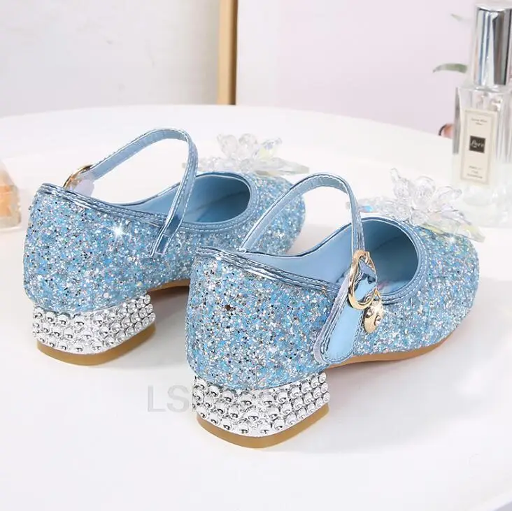 Disney Little Girls Frozen Aisha Girls High-heeled Shoes Children Cartoon Princess Elsa Glitter Shoes Cute Girls Crystal shoes