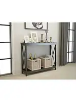 Black Finish 3-Tier X-Design Occasional Console Sofa Table Bookshelf 2