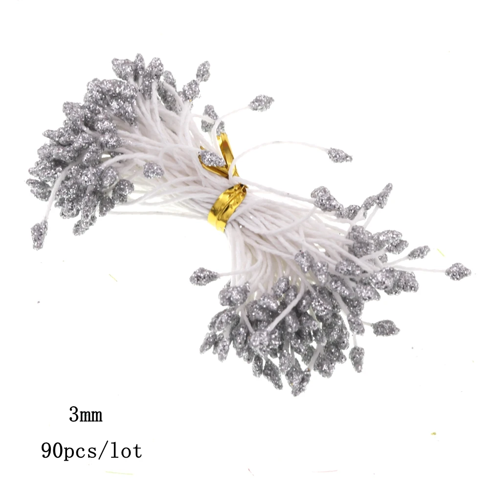 10/12/90pcs Silver Gold Mixed  Artificial Flower Cherry Stamen Berries Bundle DIY Fake Christmas Wedding Gift Box Wreath Decor