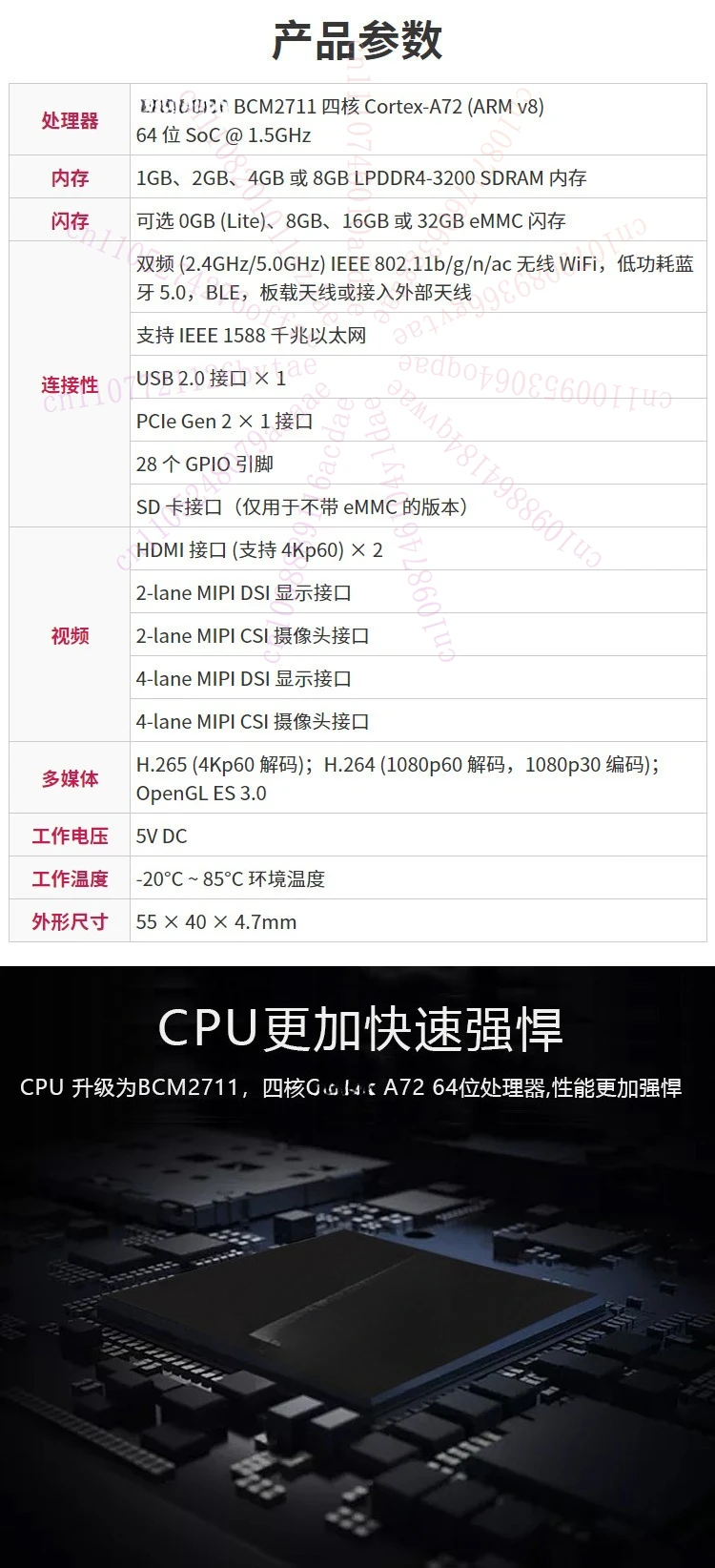 CM4 2GB RAM 8GB EMMC 컴퓨팅 모듈 SC0680 CM4002008