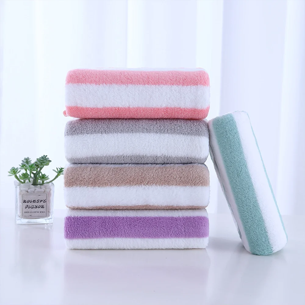Bath Towel Coral Fleece Microfiber Striped Adult Household Textiles Bathroom Soft Woman Sauna Spa Absorbent Towel 35x75cm 3