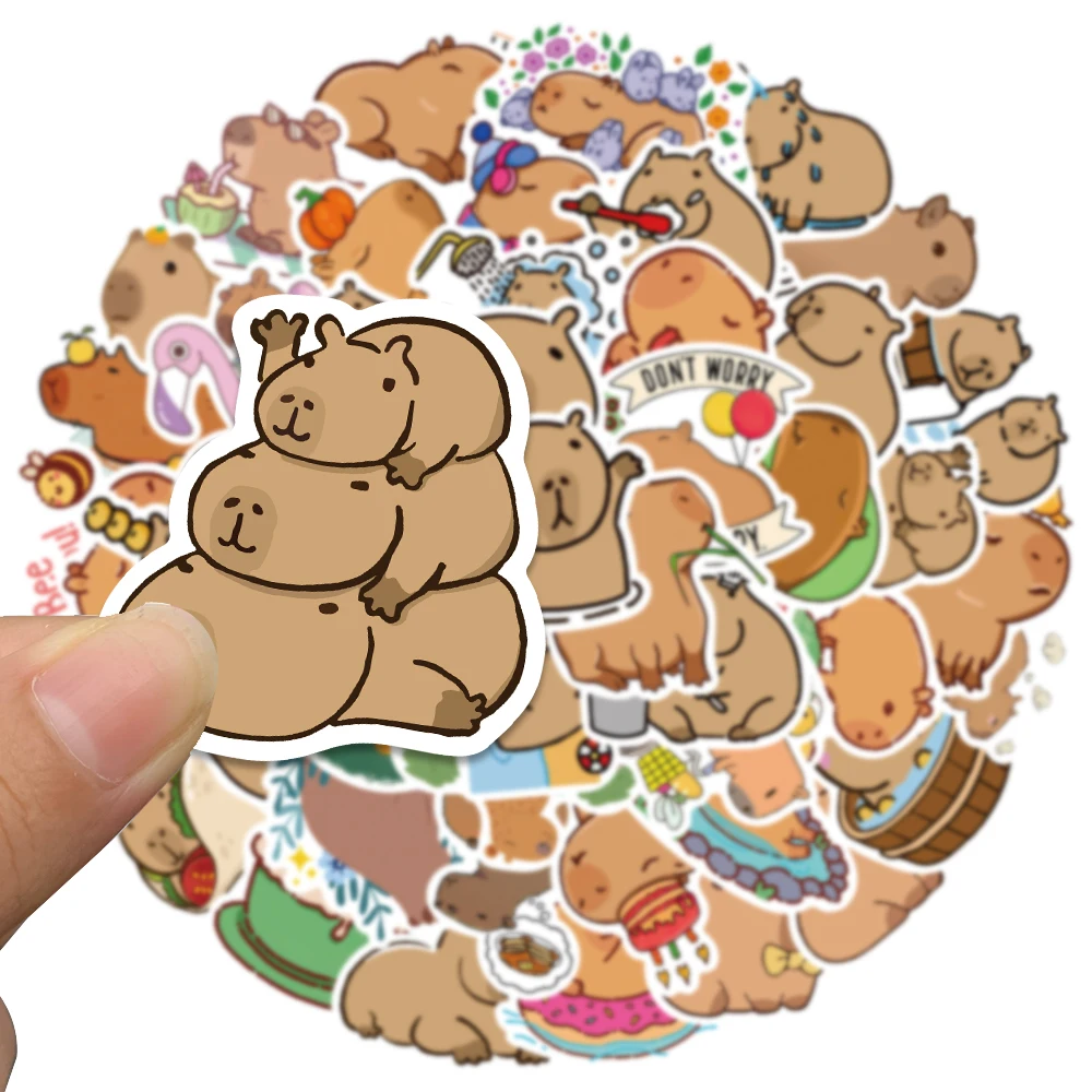 Cartoon Stickers 10/50PCS Plump Capybara Cartoon Cute Brown Animals Stickers Scrapbook Laptop Phone Luggage Diary Car Motorcycle Sticker Kid Toy