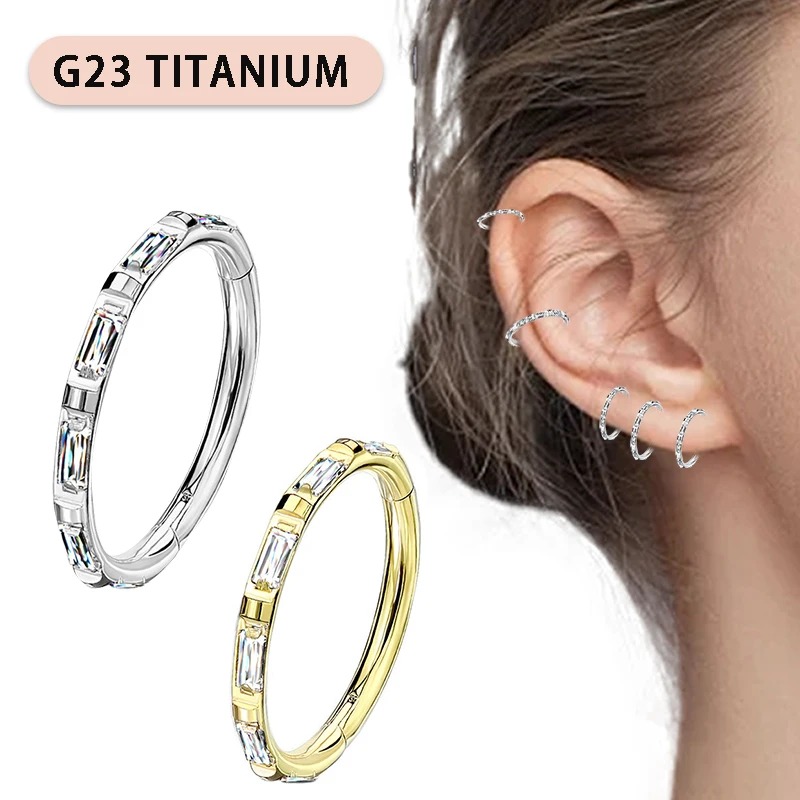 G23 Titanium Nose Rings Hinged Septum Clicker Segment Ear Tragus Cartilage Helix Daith Lip Body Piercing Jewelry Golden Earrings