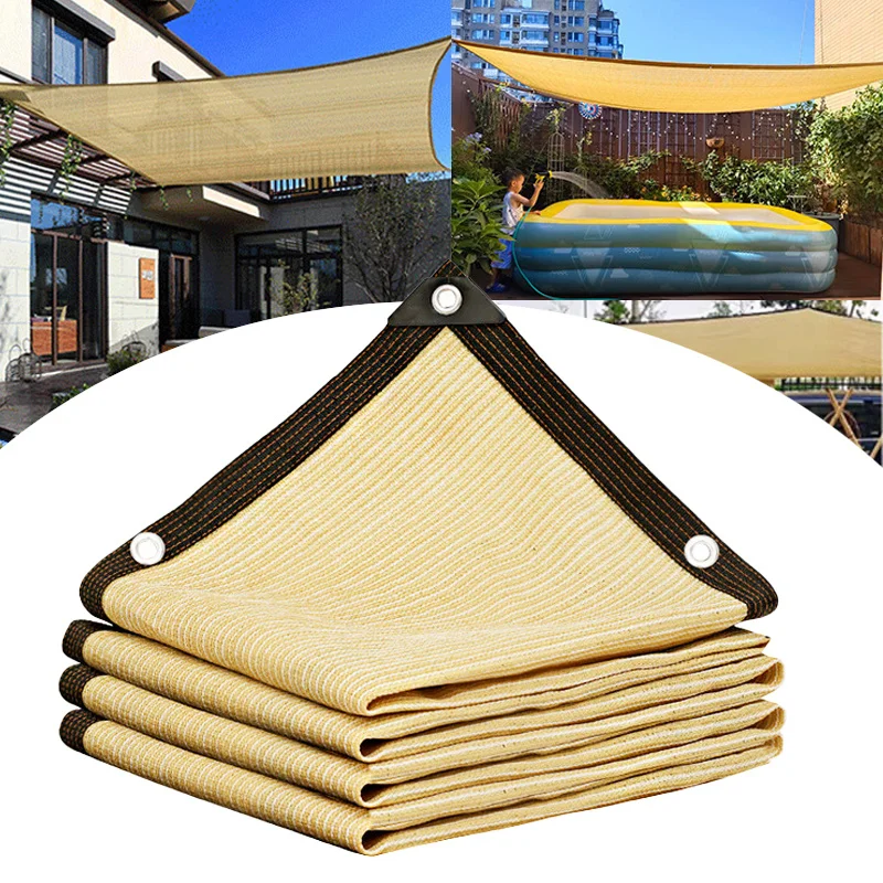 Sunshade Net 2m/3m/4m Beige Wrap-around Perforated Thickened Heat Insulation Summer Outdoor Shade Screen