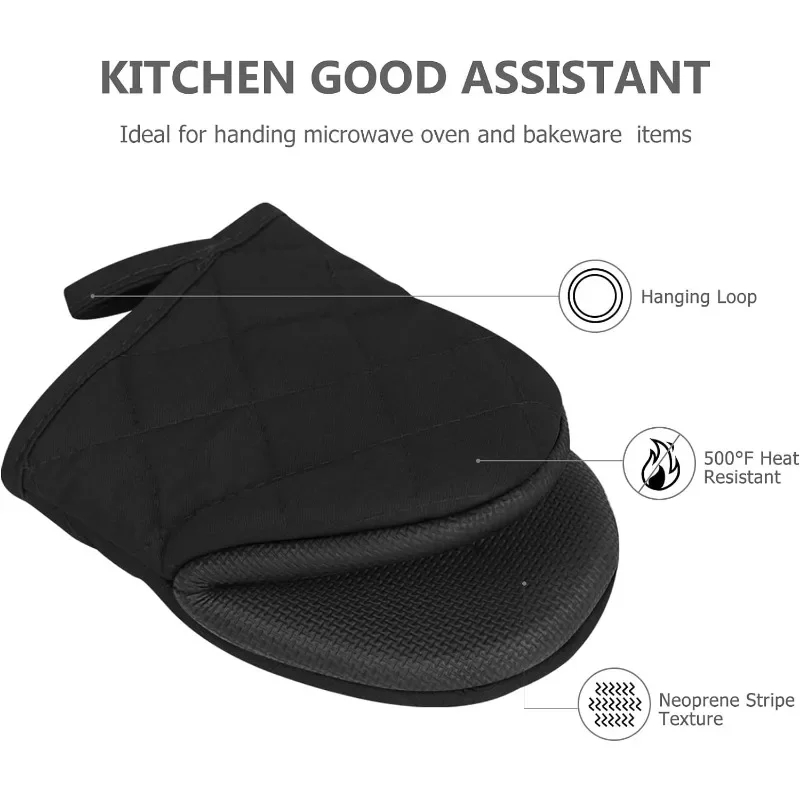 Silicone oven mitts kitchen gloves silicone oven gloves 1 Pair Short Oven Mitts Silicone Kitchen Oven Gloves High Heat Resistant 500℉ Non Slip Grip Surfaces Hanging Loop Black