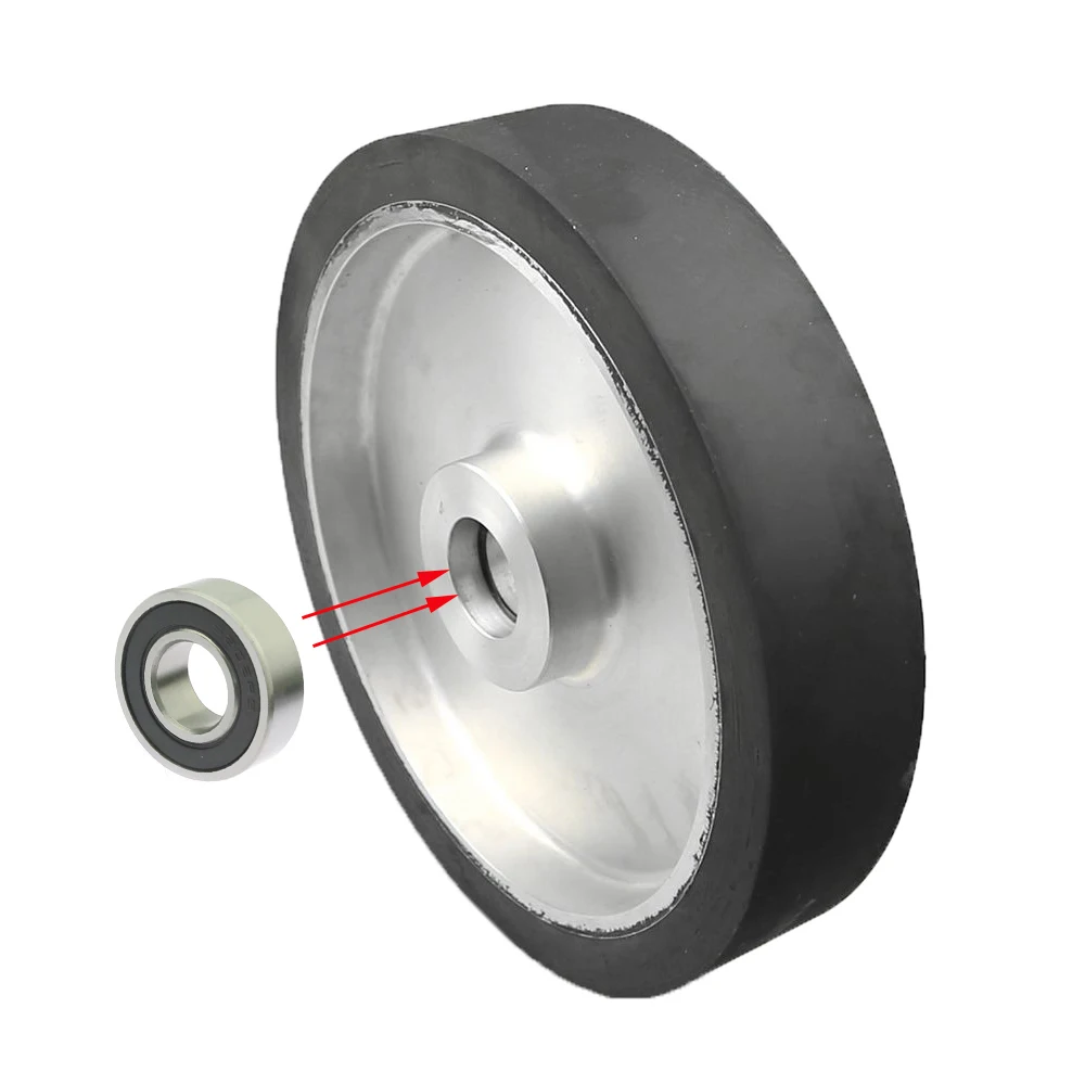 250*50mm Belt Grinder Smooth Rubber Contact Wheel Abrasive Sanding Belt Set with Bearings Installed