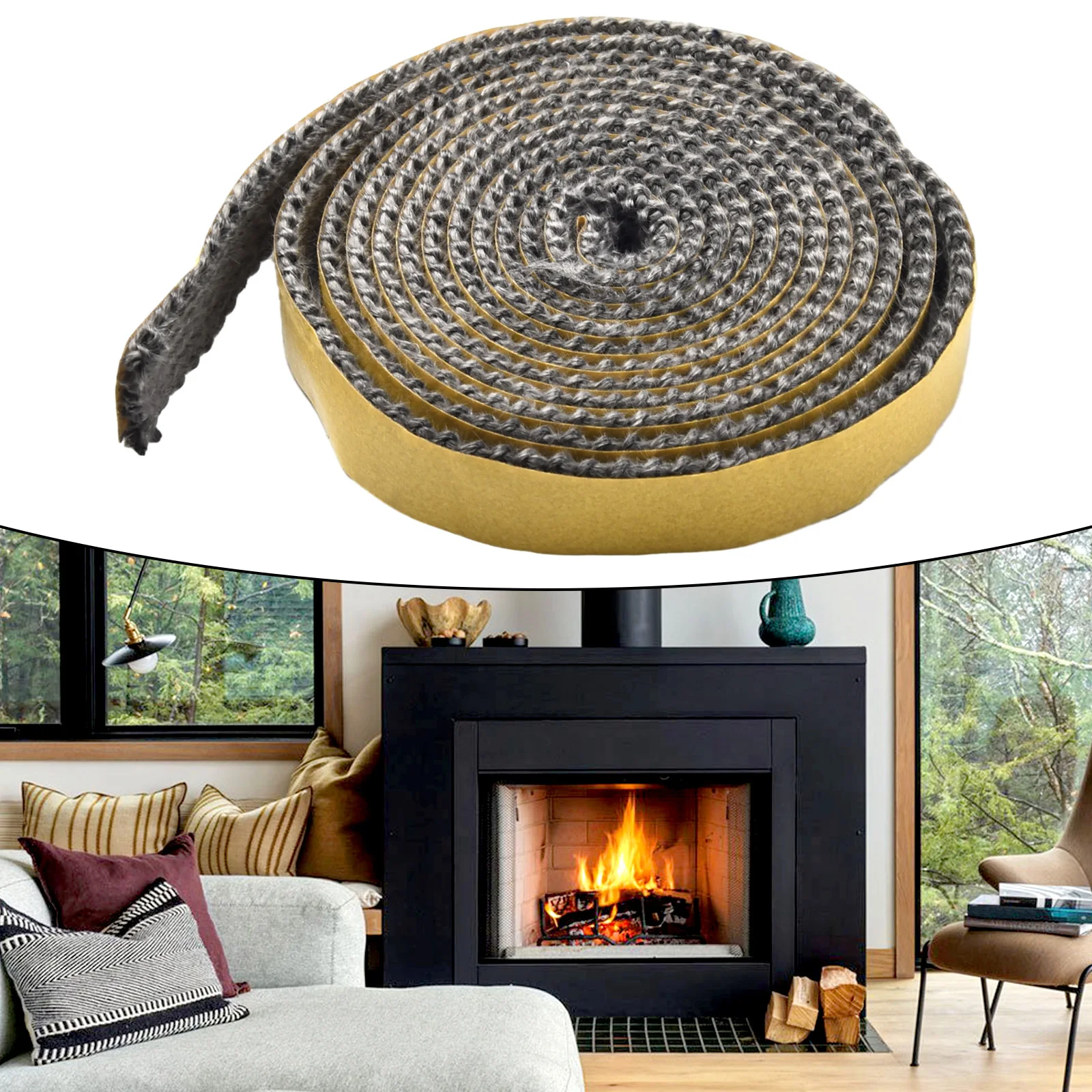 10/15mm Black Flat Stove Rope Self Adhesive Glass Seal Fireplace Door Sealing Strip Replacement Gasket Cord wood burning stove seal