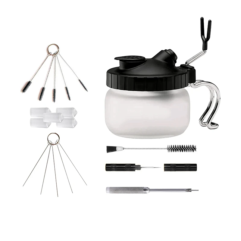 Airbrush 19Pcs Cleaning Kit Glass Clean Pot With Holder Clean Brush