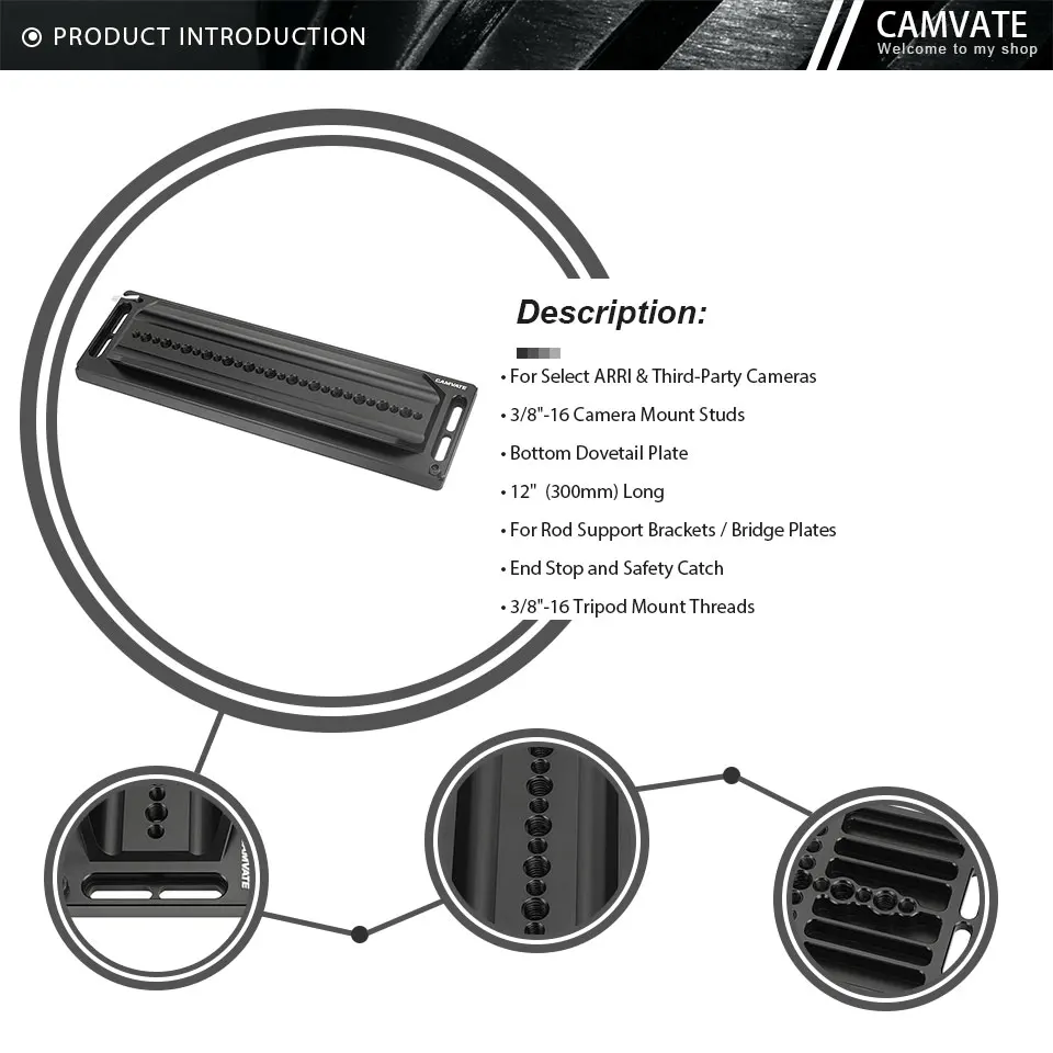 Multifunction Standard ARRI 12" Dovetail Bridge Plate With 1/4" Thread Screw For
