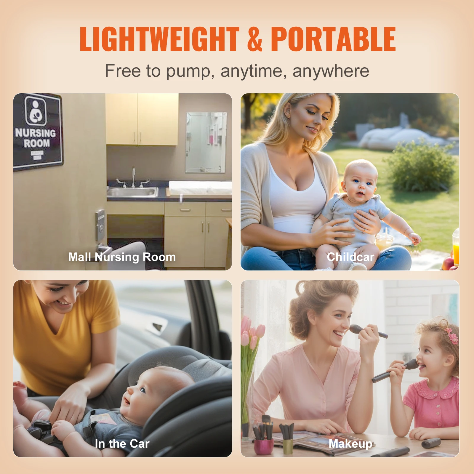 VEVOR Breast Pump Portable 2800mAH Rechargeable Double Electric Breast Pumps Anti-Backflow Breastfeeding Pump with LED Display 6