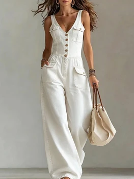 Women’s Denim Sleeveless V-Neck Jumpsuit 1