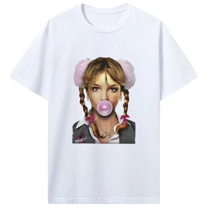 Singer Britney Spears Bubblegum Graphic T-Shirt Men Women High Quality Vintage 100% Cotton Oversized T-shirt Tops Streetwear 1