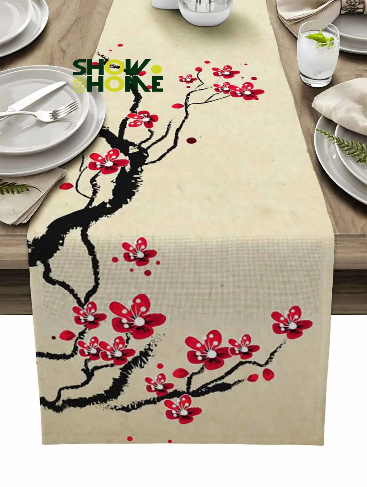 Cherry Blossom Branch Flower Chinese Style Table Runner Modern