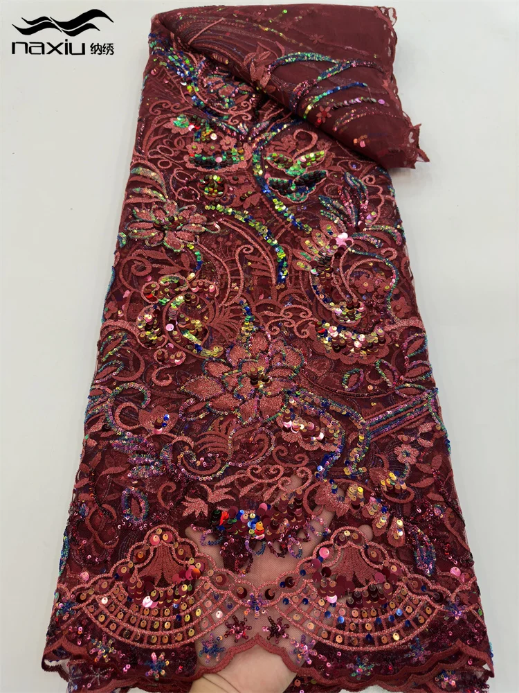 

Madison-Latest African Lace Fabric, Nigerian Sequins Lace Fabric, Embroidery Tulle Fabrics, Wedding, High Quality, 2023