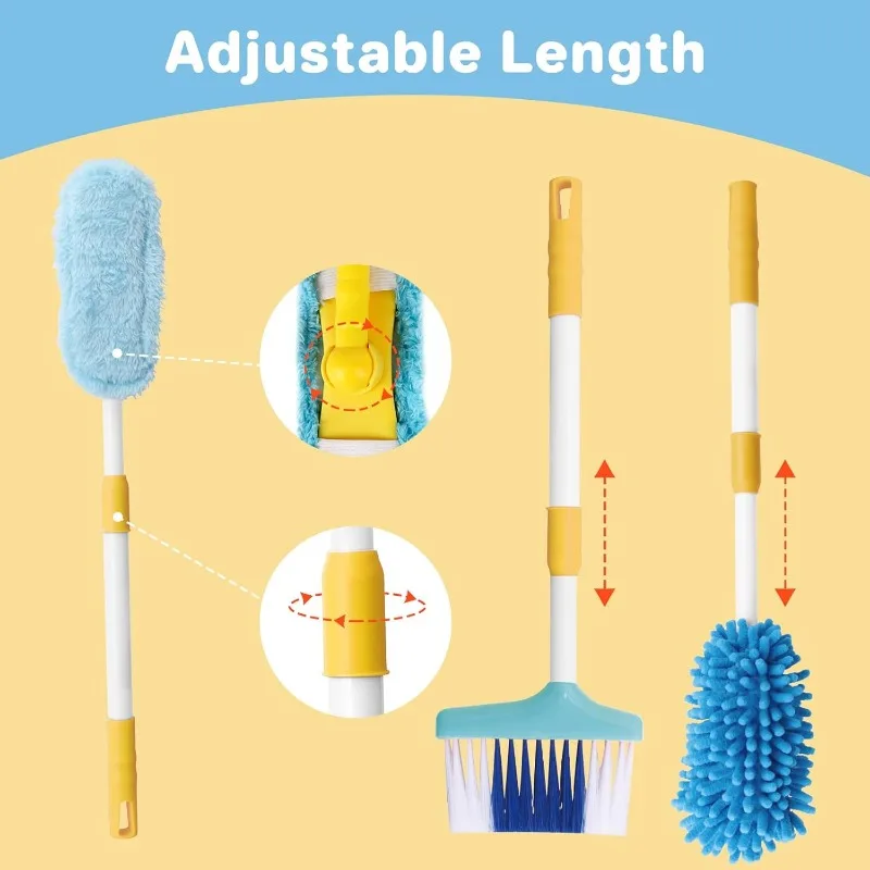 Kids Cleaning Toy Set with Broom Dustpan Mop Spray Bottle Pretend Play House Cleaning Cart Toy Early Educational for Kids