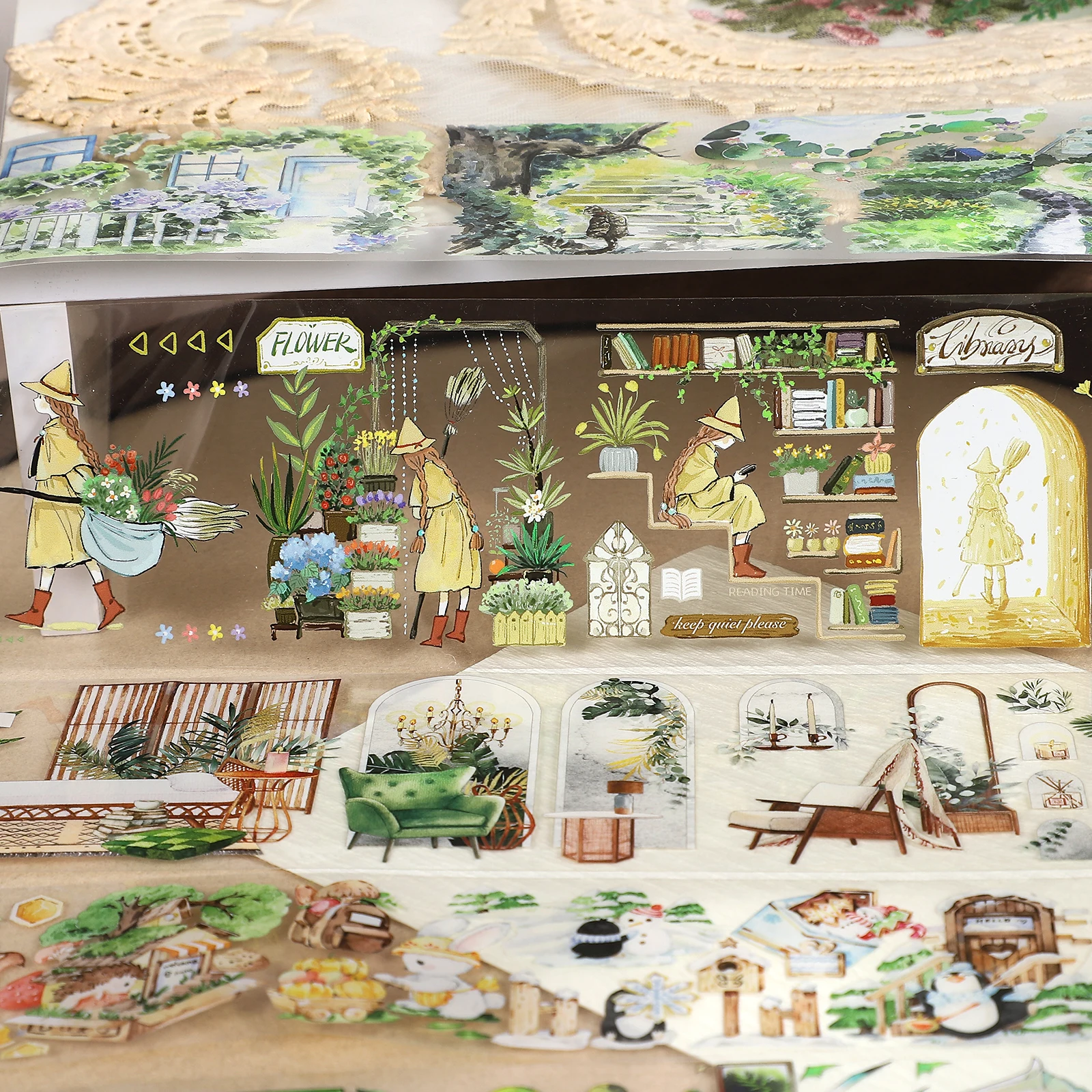 JIANWU 500/1000cm Vintage Plant Character Landscaping PET Tape Creative DIY Journal Material Collage Scrapbook Stationery 2
