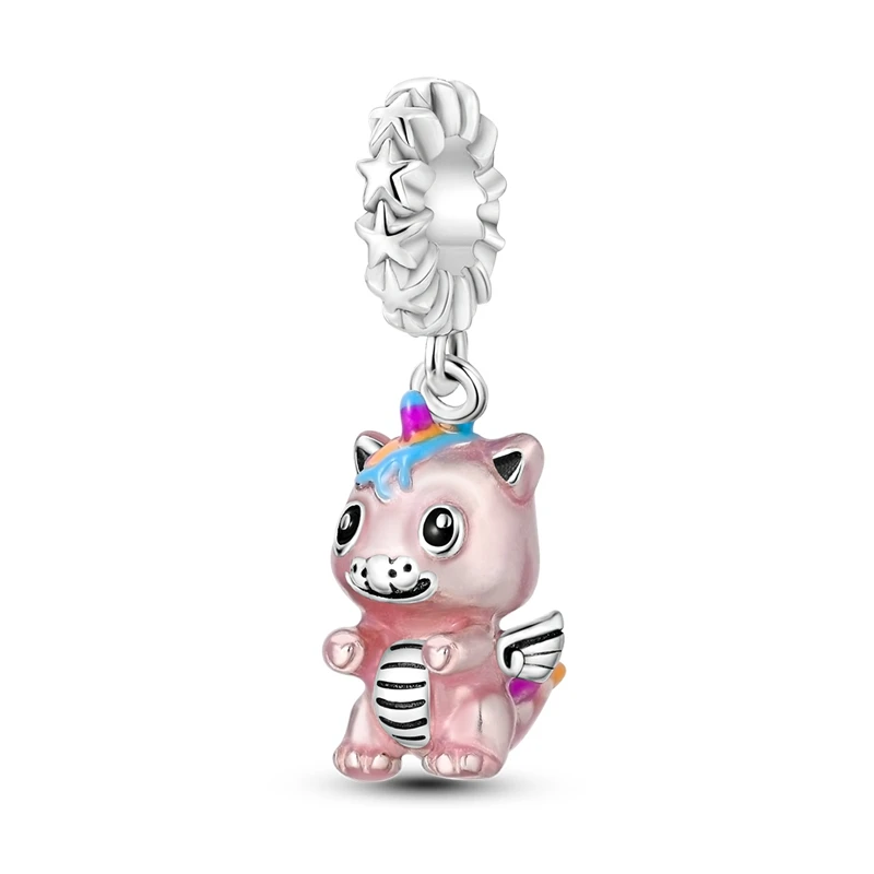 

Beautiful S925 Sterling Silver Cute Pink Q Edition Unicorn Baby Charm Fit Pandora Bracelet Women's Banquet Jewelry Accessories