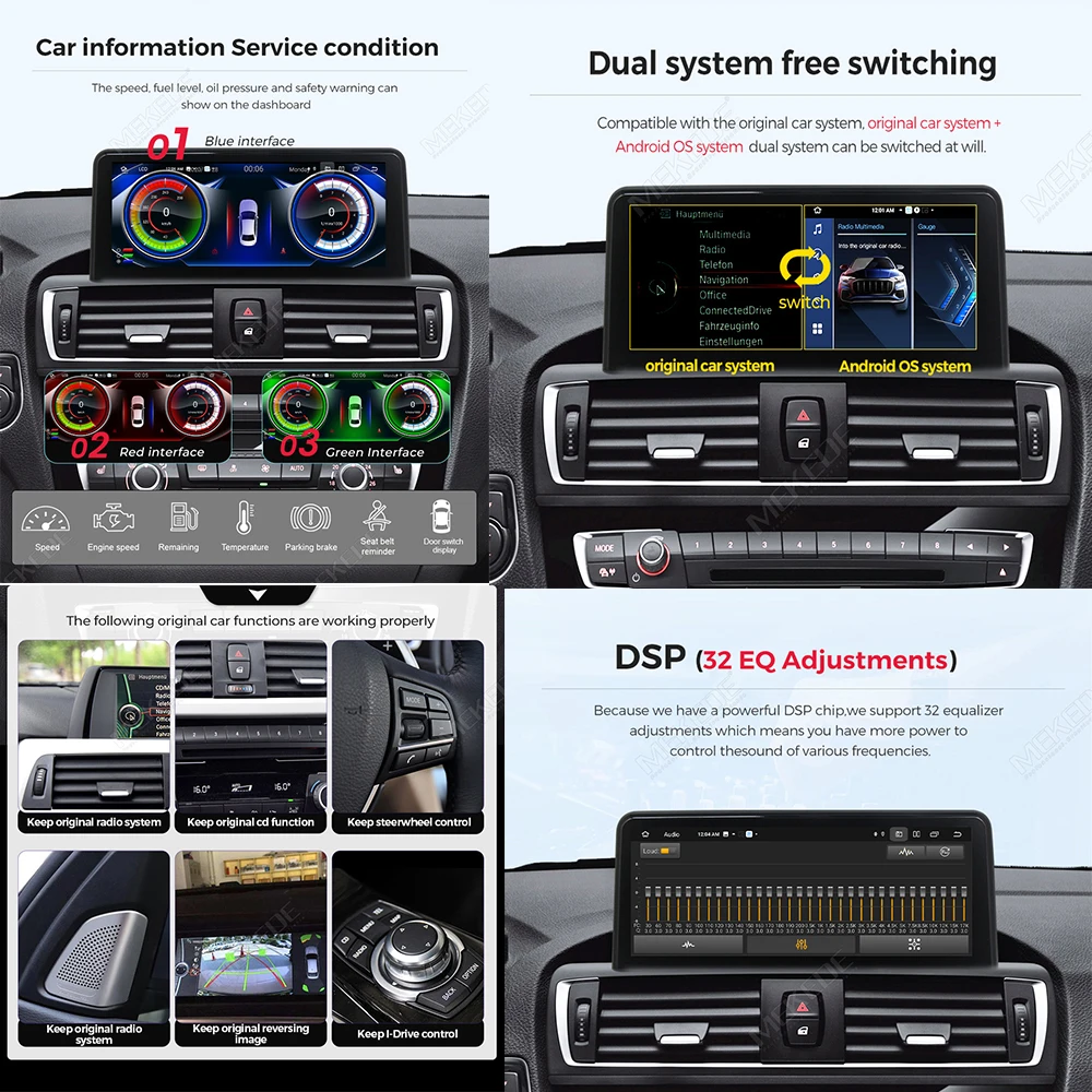 MEKEDE Radio Multimedia para Auto con Pantalla Inteligente de 8.8 Pulgadas, Android 15, 8 Núcleos, 4+64GB, Carplay Inalámbrico para BMW Serie 5 E60 E61 E63 E64, Serie 3 E90 E91 E92 E93, Android Auto Inalámbrico BT, DSP, 4G LTE, WIFI, Reproductor Multimedia para Auto con SWC, Idrive, Mapas de la UE, Pantalla de Navegación GPS, Sistemas Inteligentes. 6