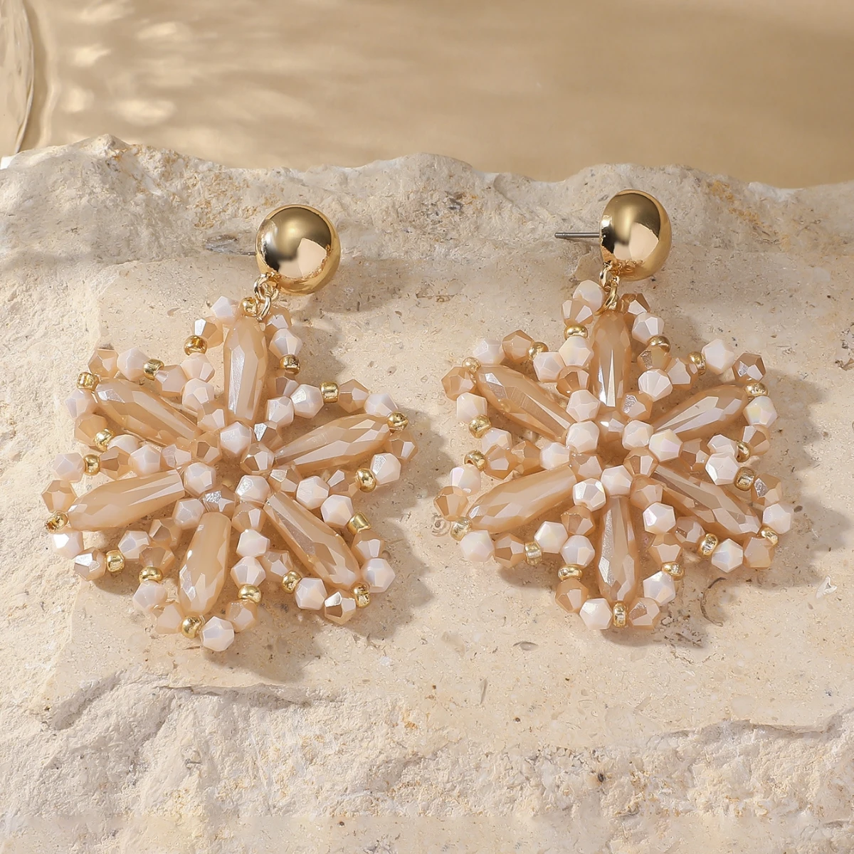 Elegant Snowflower Drop Earrings for Women Girls Lovely Sweet Flower Seed Beaded Dangle Earrings Handmade Jewelry Accessories