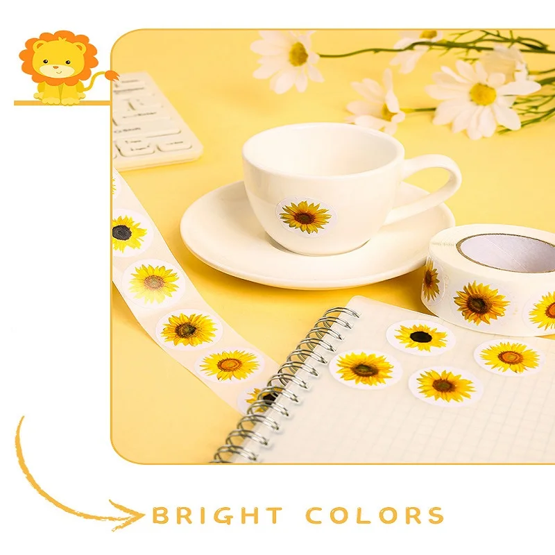 100-500PCS Sunflowers Stickers Packaging Stickers Roll Home Made Small Lables for Kids Pack Rolling Photocard Decor roll packaging stickers,packaging stickers,decorative stickers,floral stickers,decorative labels stickers,paper stickers,adhesive stickers