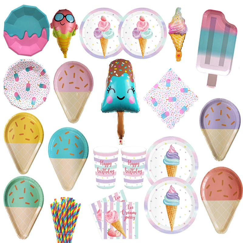 Ice Cream Cartoon Summer Theme Disposable Tableware Paper Plate Cup Wedding  Decor Birthday Baby Shower Kids Favor Party Supplies - Party & Holiday Diy  Decorations - AliExpress