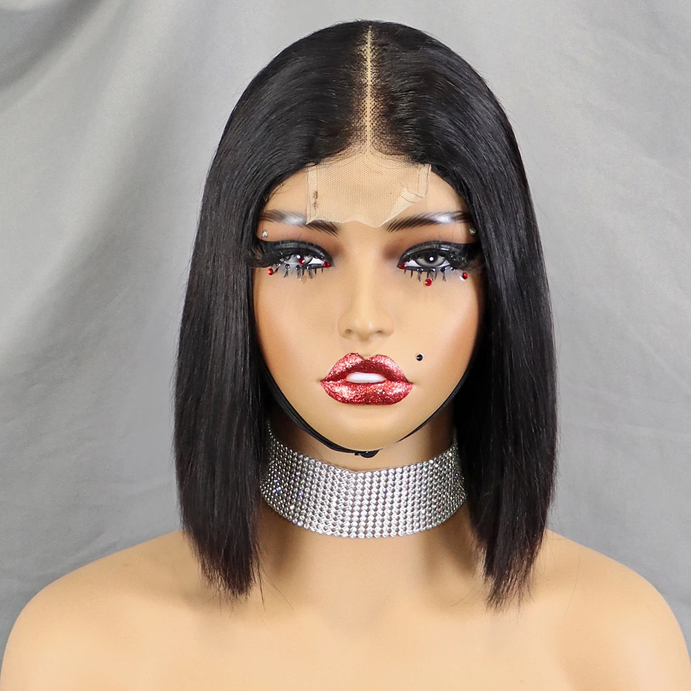 Bone Straight 8 inch Glueless Wig Double Drawn 12A Hair 350% Density Straight Bob Human Hair Wig 2x6 HD Lace Closure Frontal Wig