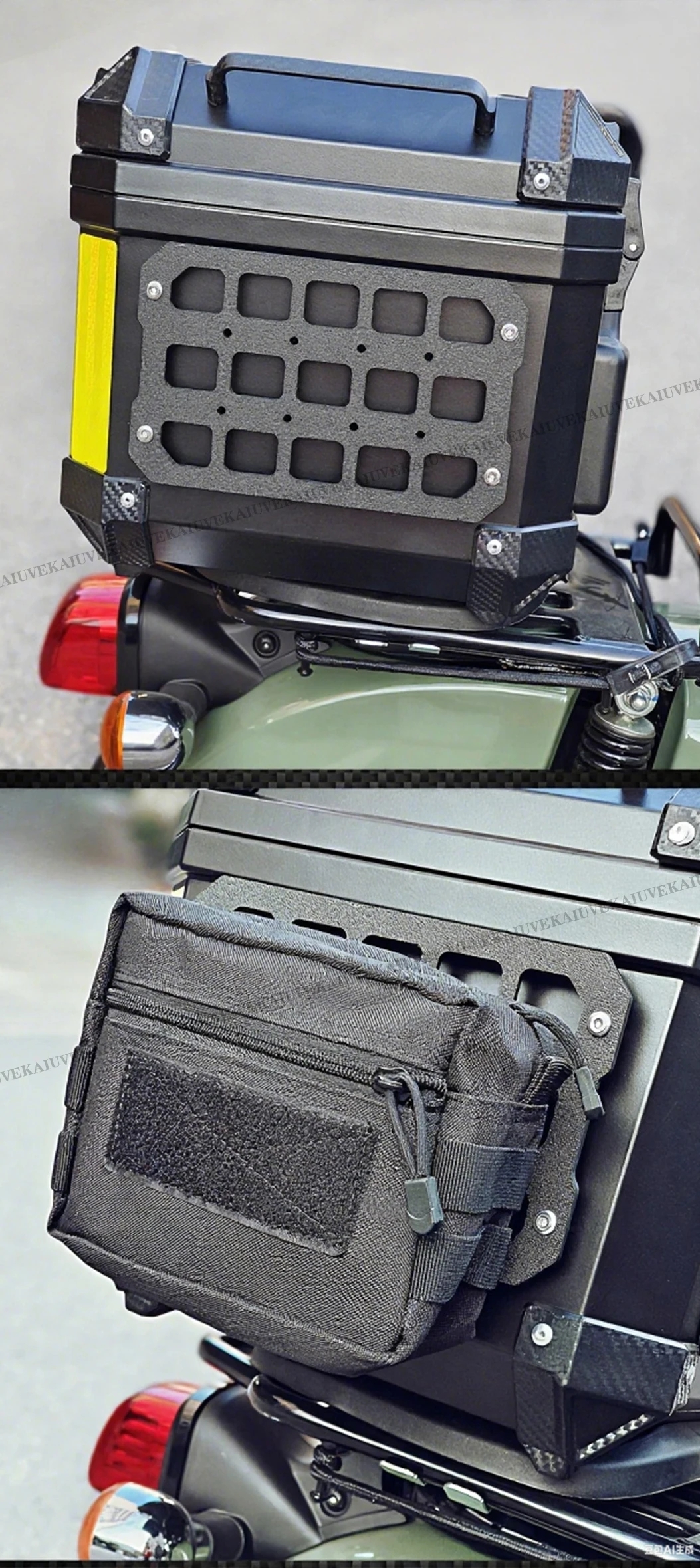 Motorrad-Molle-Panel für Kofferraumaufbewahrung, Aluminiumlegierung, wasserdicht, taktisch, universeller Seitenkoffer-Organizer, modularer Stauraum – Detail 7