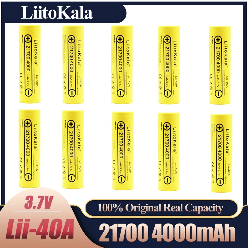 

LiitoKala Lii-40A 21700 4000mah Li-Ni Battery Rechargeable Battery Lithium 40A 3.7V 10C Discharge High Power Batteries