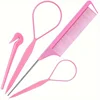 4pcs/Set Hair Loop Tool Set 2pcs French Braid Tool Loop 1pc Rat Tail Comb 1pc Elastic Hair Rubber Bands Remover Cutter 1