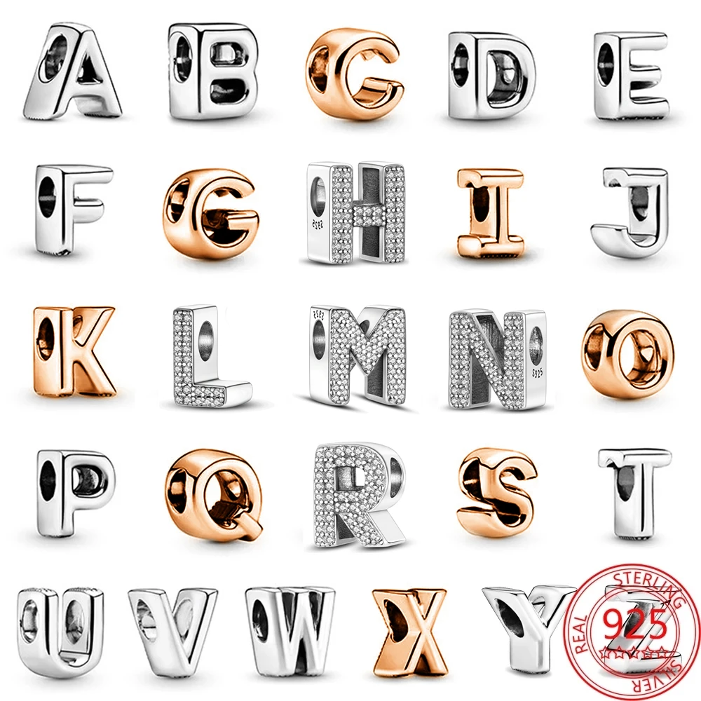 Hot Sale 925 Sterling Silver Letter Charm Fit PANDORA Bracelet Silver 925 Original 26 Alphabet Beads DIY Charms for Jewelry 2pcs set round silicone clip lock spacer stopper charm bead suits pandora bracelet bangle diy jewelry making charms accessories