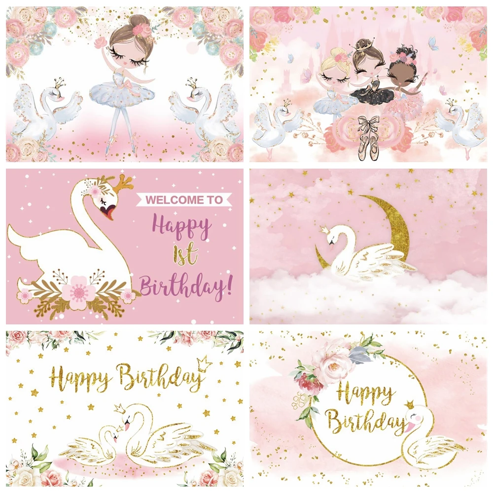 

Swan Backdrop Princess Baby Shower Girl Birthday Party Pink White Goose Flower Custom Photography Backgroud Decor Banner Poster