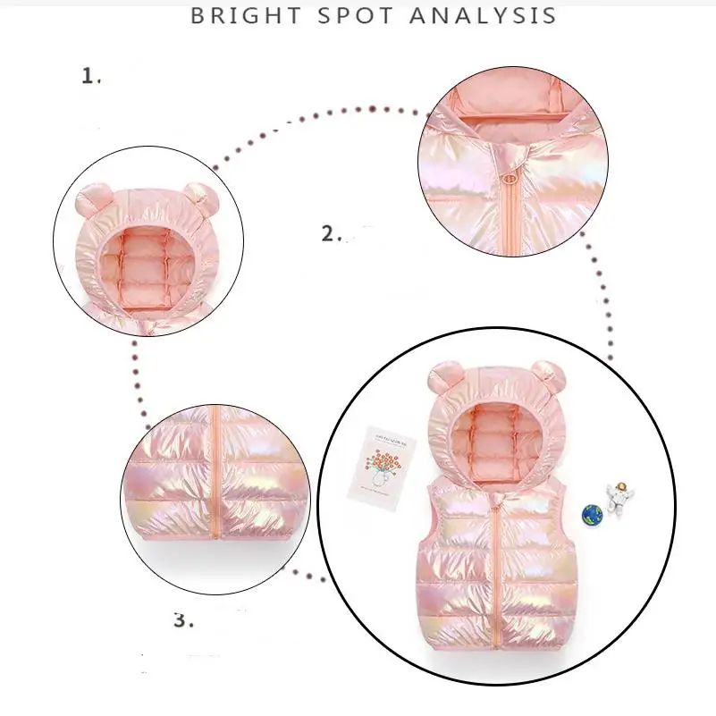 1-6Y Kids Shiny Hooded Puffer Vest Children's Colorful Metallic Sleeveless Jacket