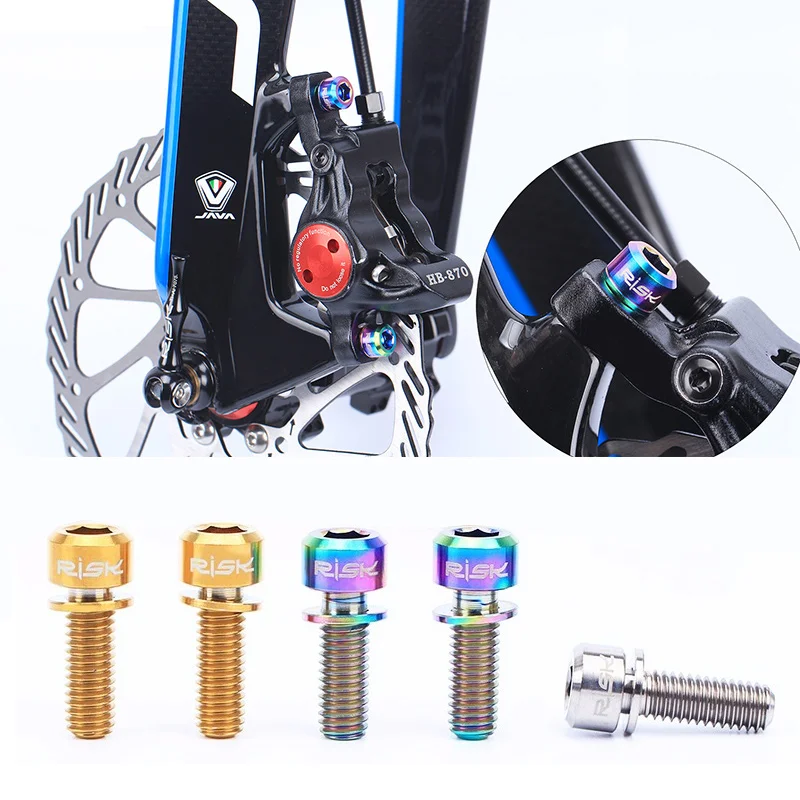 RISK 티타늄 합금 산악 자전거 디스크 브레이크 고정 볼트 나사, MTB 자전거용 와셔 포함, M6x18mm, M6x20mm, 4 개