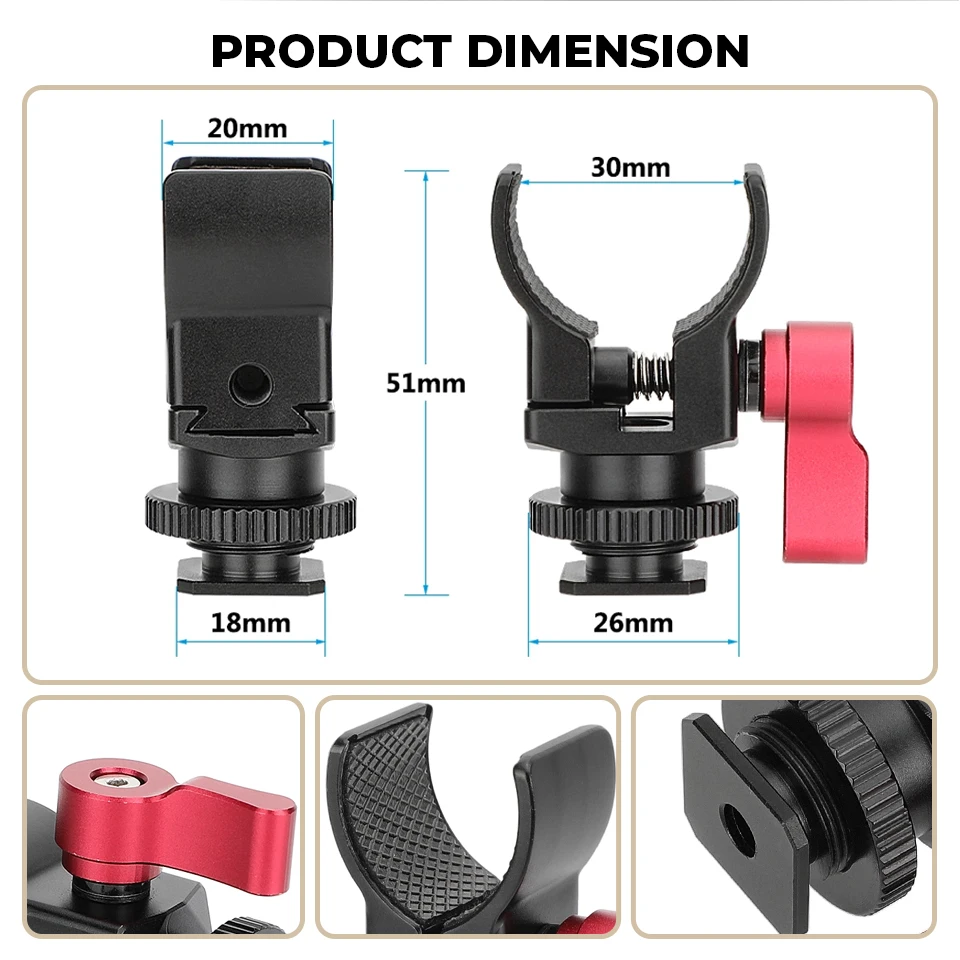 Microphone Clip Crab Clamp with Cold Shoe Mount 1/4"-20 Thread Holes For DSLR Ca
