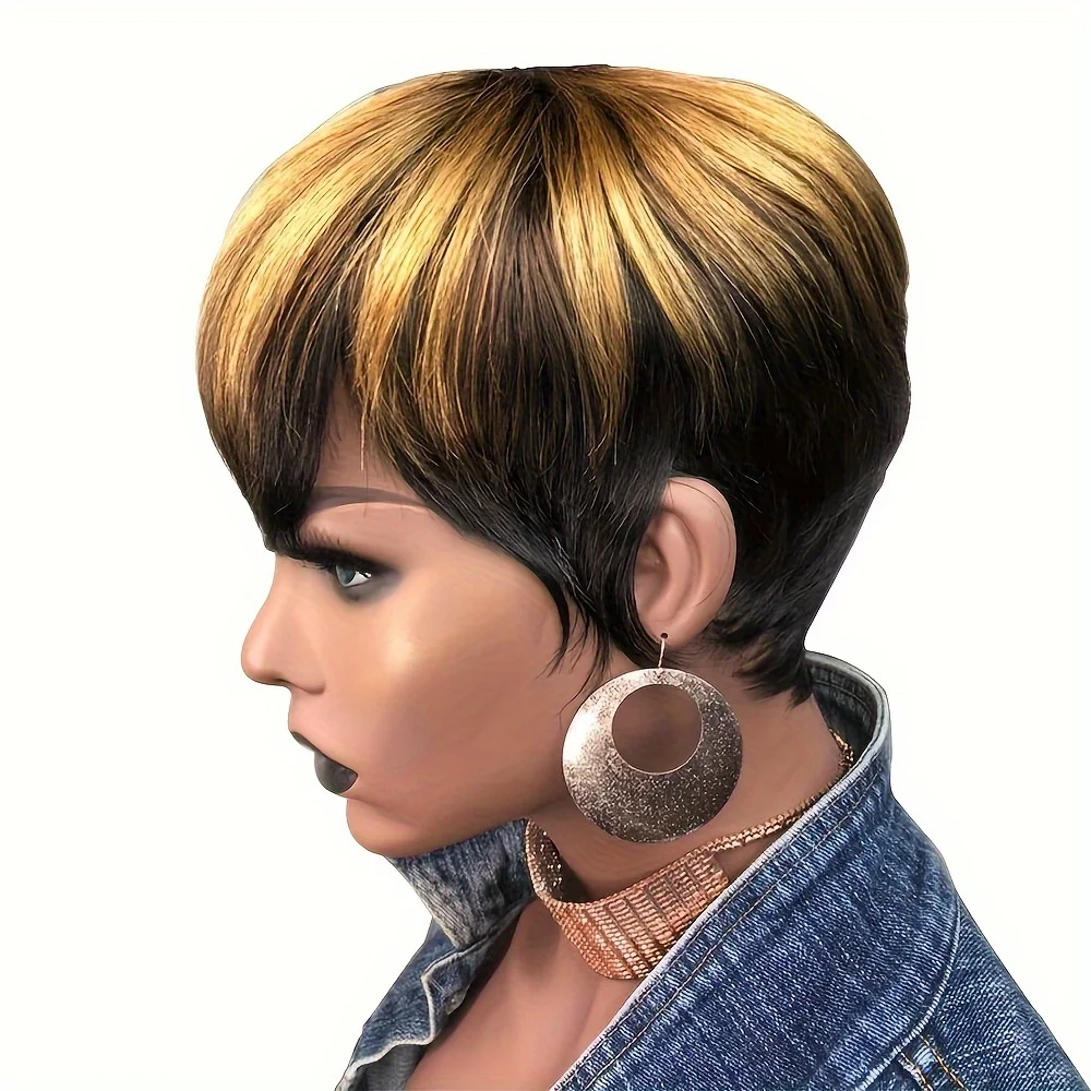 1B/27 Colored 1B/RED Color 613 Color Wig Short Pixie Cut Straight Human Hair Wig Remy Hair With Bangs Full Machine Made human hair wigs