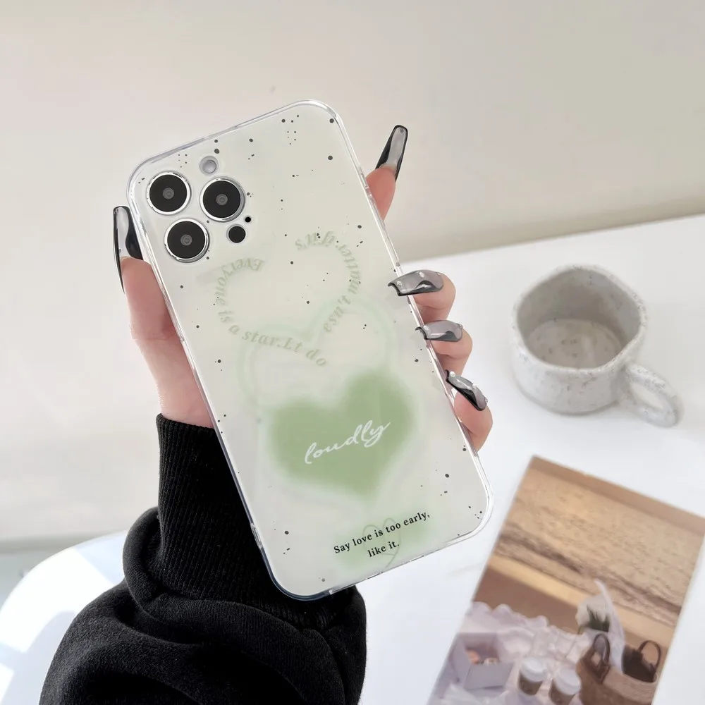 Custodia Green Love Pattern Per Iphone 14 14Pro 11Promax 11 12Pro 12 13Promax 13Pro 13 Xs X Xr Xsmax Soft Shell