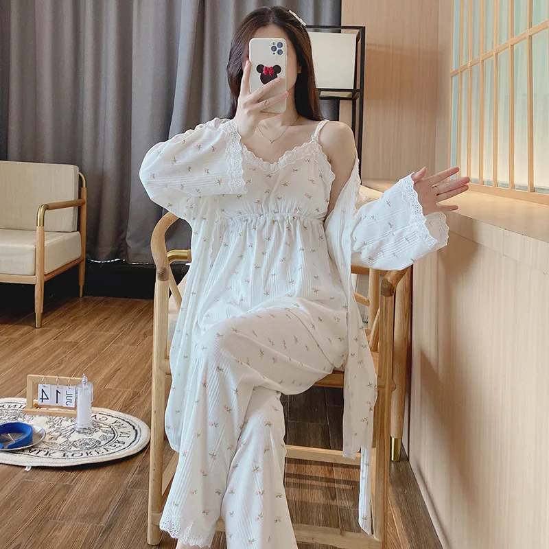 3Pcs/Set 100% Cotton Pregnancy Pajamas Long Sleeve For Spring Autumn Nursing
