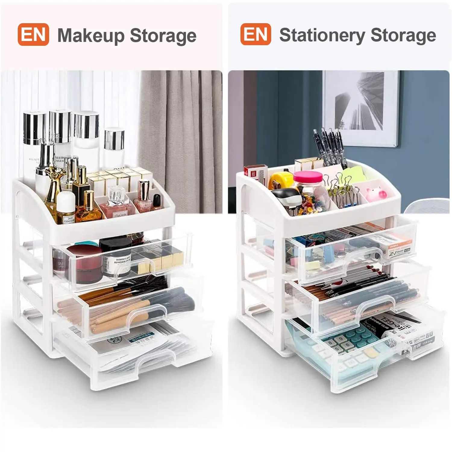 Desktop Storage Boxes With Draws for Vanity Skincare Cosmetics Organizer for Makeup Eyeshadow Brushes Lipstick Dresser Bathroom 2
