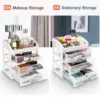 Desktop Storage Boxes With Draws for Vanity Skincare Cosmetics Organizer for Makeup Eyeshadow Brushes Lipstick Dresser Bathroom 2