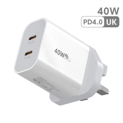40W Dual USB - C Fast Charging Adapter with EU/UK/US Plug - UK Plug