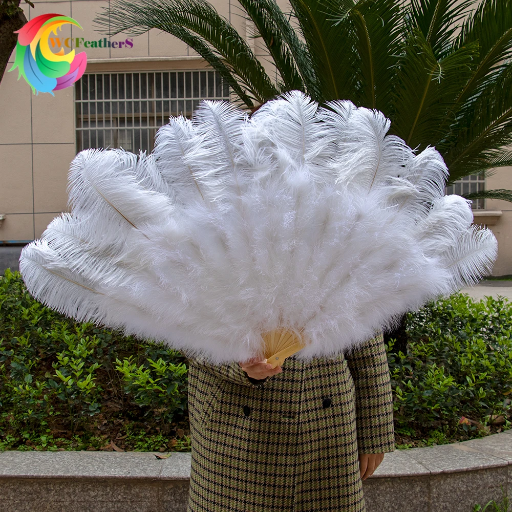 1pcs White Ostrich Feathers Fan 100cm Stage Show Performance Dance props  Colorful Plumages Fans Foldable Crafts Fan with feather - AliExpress