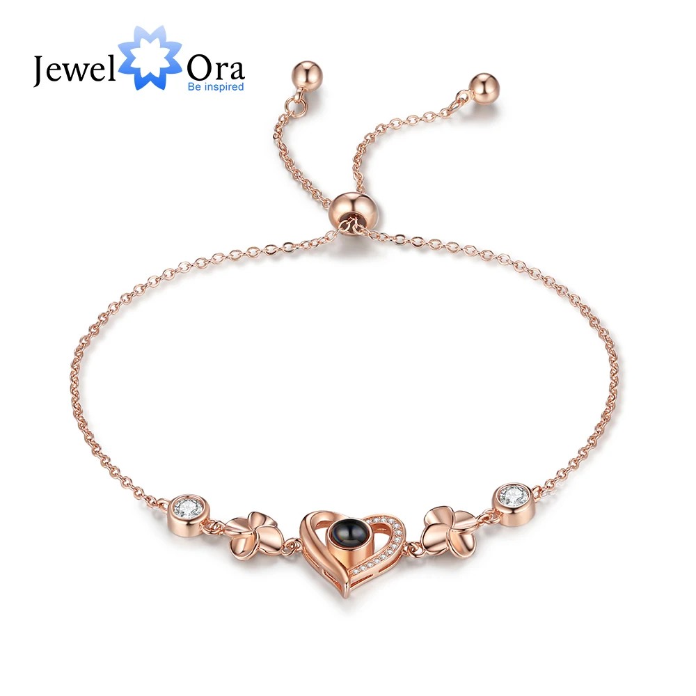 Mothers Day Personalized Clover Lucky Bracelets Projection Photo Charm Chain Love Heart Jewelry Gifts for Women Mom Grandma