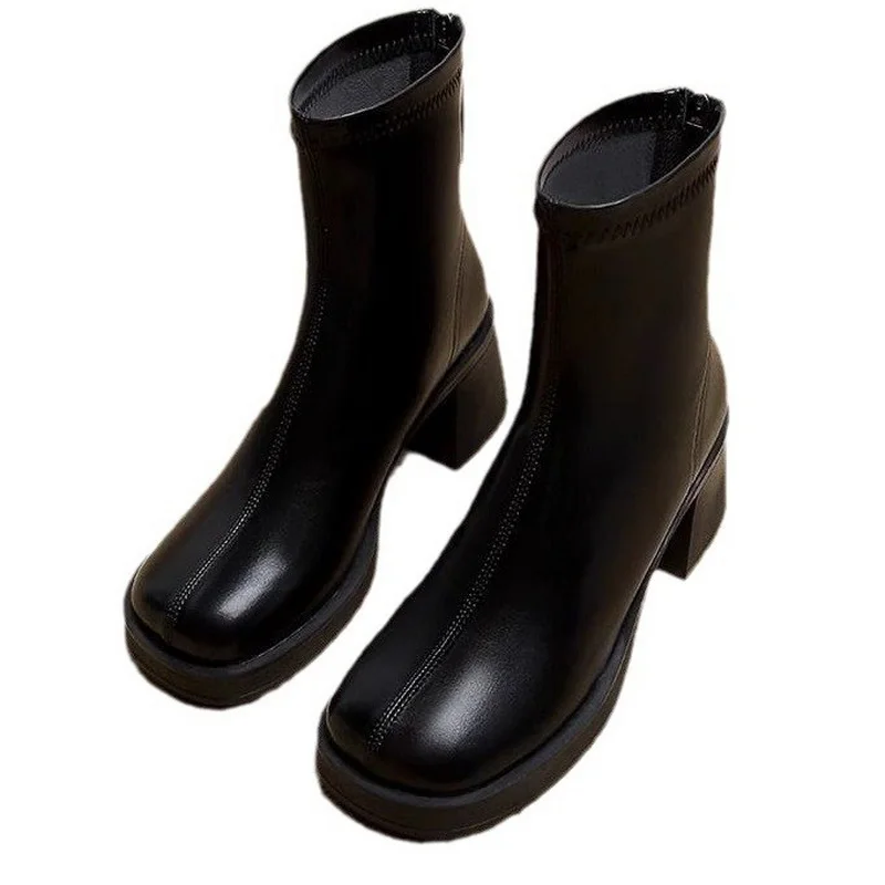 Winter & Autumn Women & Girls Boots Fashion Female  Soft Leather Shoes Chunky High Heel Size 35-40